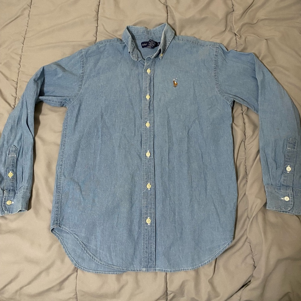 Polo Ralph Lauren Boys M Medium Knit Oxford Long Sleeve Button Up Baby Blue